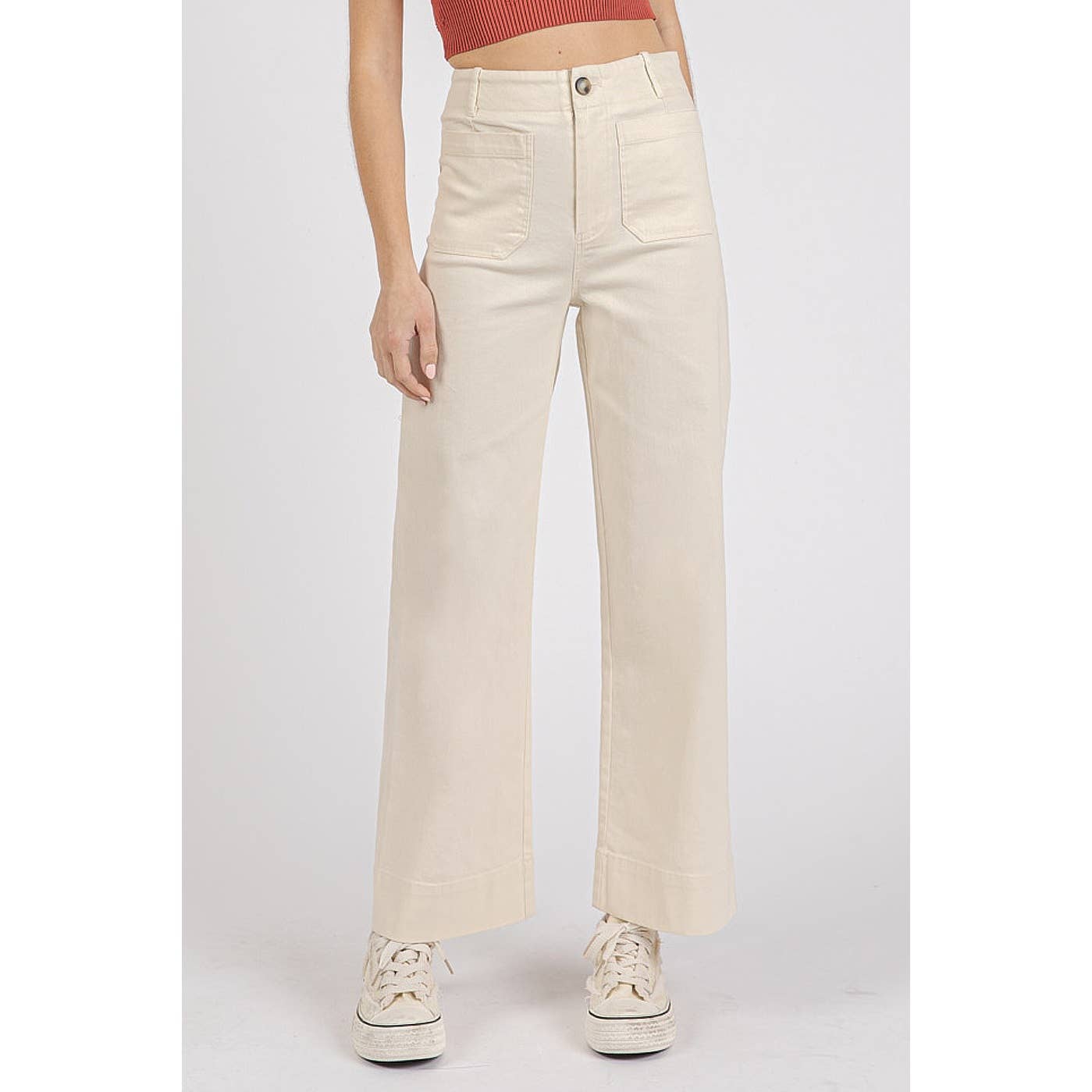 mittoshop - Wholesale Pants - Women's - TWILL PATCH POCKET HIGH RISE WIDE LEG PANTS13