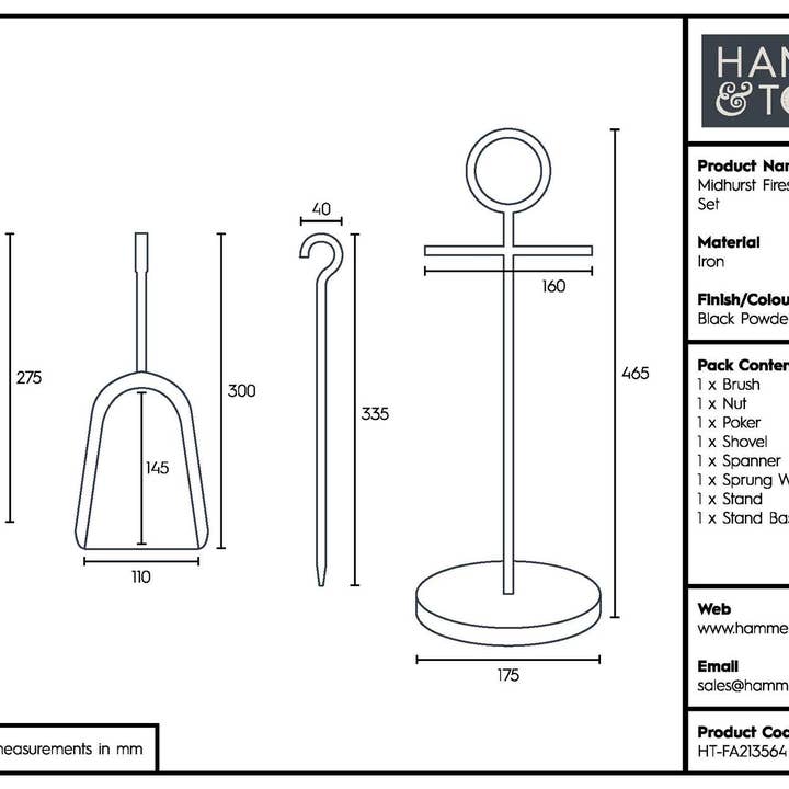 Rinkit Ltd - Vente Pare-feu de cheminée - Ensemble de 4 marteaux et pinces « Midhurst » Fireside Companion, noirs4