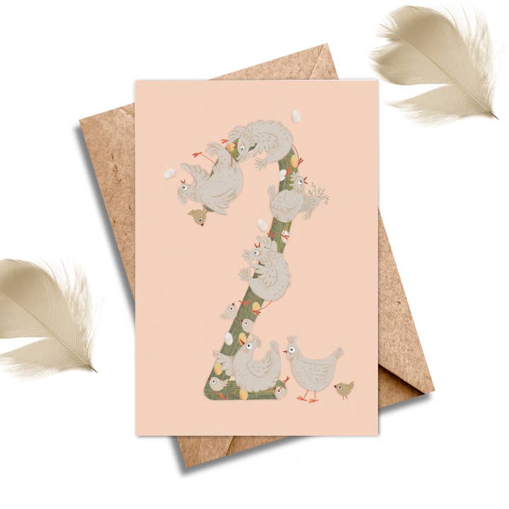 Tarjeta de cumpleaños de pollo para 2 años - Cumpleaños de 2 años para niños melocotón para venta al por mayor de Ilana Ewing Designs