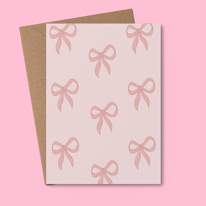 From Rosalie - Wholesale Everyday greeting card - Pink Bow Pattern - Blank Greeting Card1