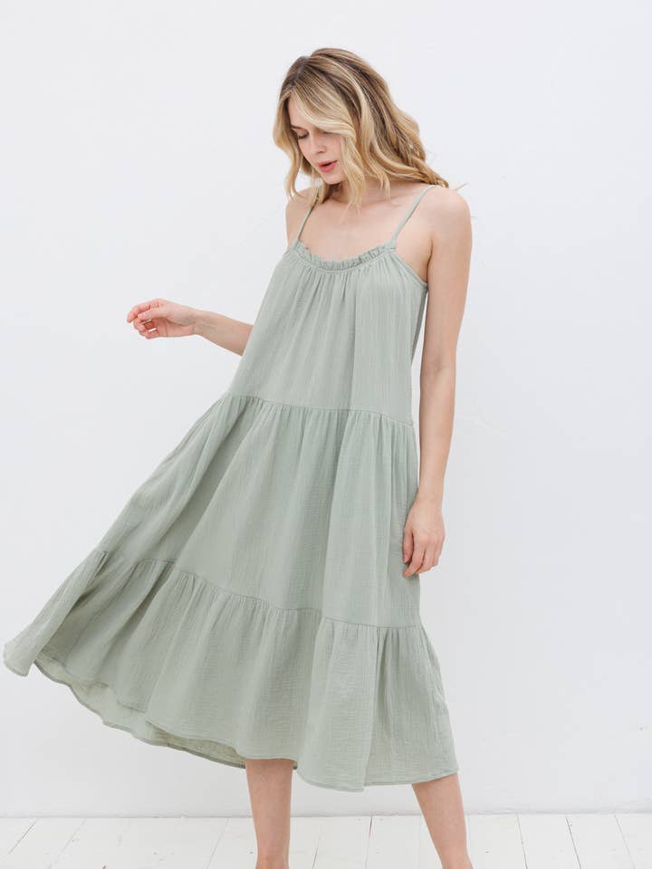 Vestido com folhos em algodão gaze por atacado de Dolly Jolly