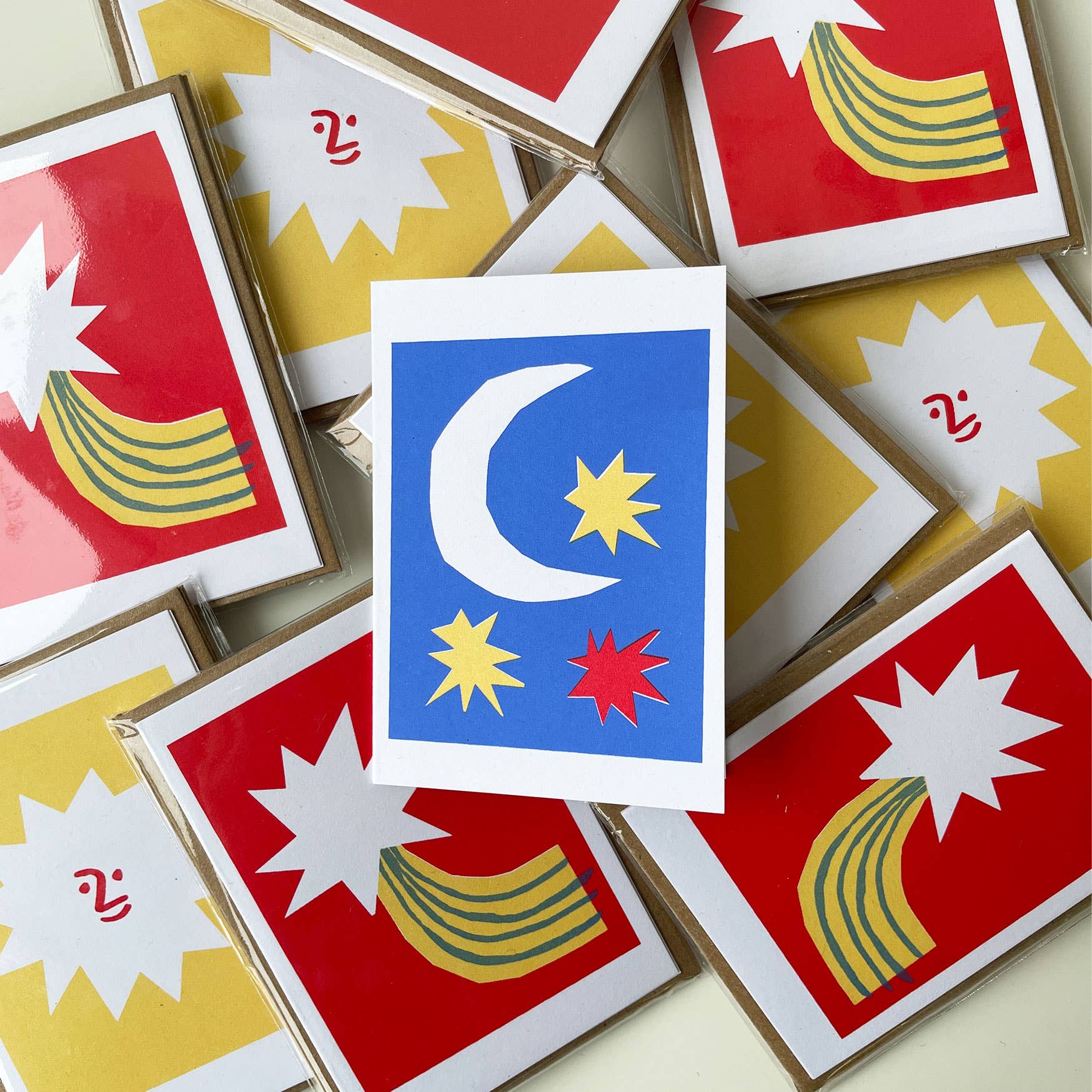 Lizzie Lomax Illustration - Wholesale Stationery/Notecard Set - 'Sun, Moon, Star' Mini Card Pack5