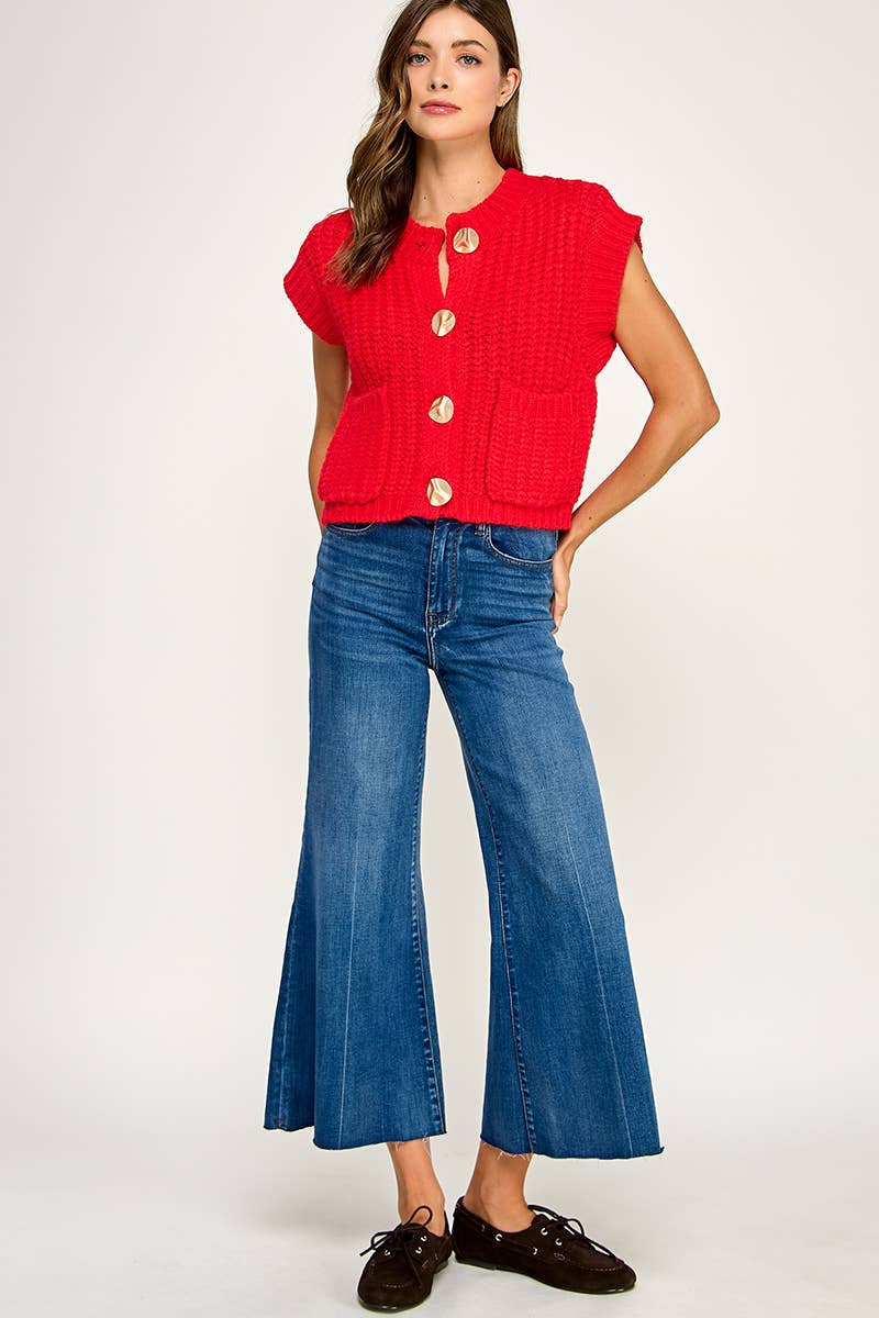 Miss Love - Wholesale Sweater Vest - Women's - CHUNKY KNIT BUTTON-FRONT VEST TOP9