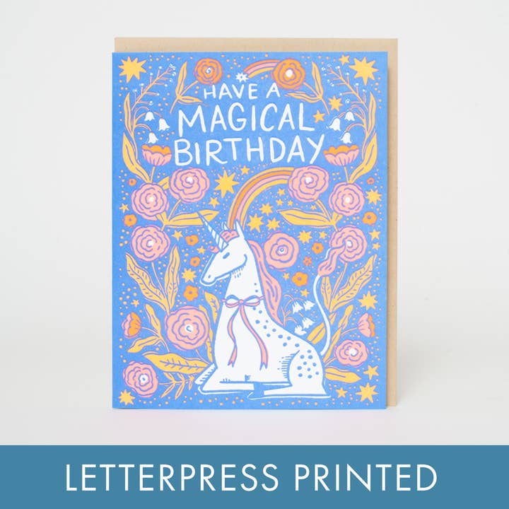 Birthday Folk Unicorn Letterpress Greeting Card by Hello!Lucky for wholesale by Egg Press Manufacturing