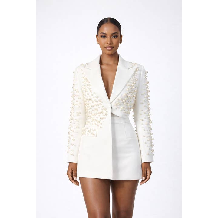 SY603 Handbesticktes Perlen-Blazer-Cropjacke-Rock-Set, schick für den Großhandel von Sanyao Fashion