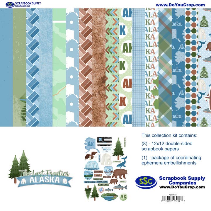 Alaska 12 x 12 Scrapbook Paper & Embellishment Kit by SSC Designs - 3 Kits for wholesale by SSC Wholesale