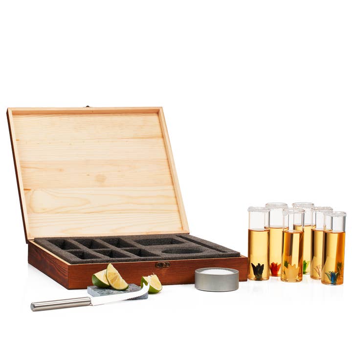 The Wine Savant / Khen Glassware - Wholesale Shot Glass - Tequila Shot Glass & Salt Gift Set- 6 Shot Glasses, Knife