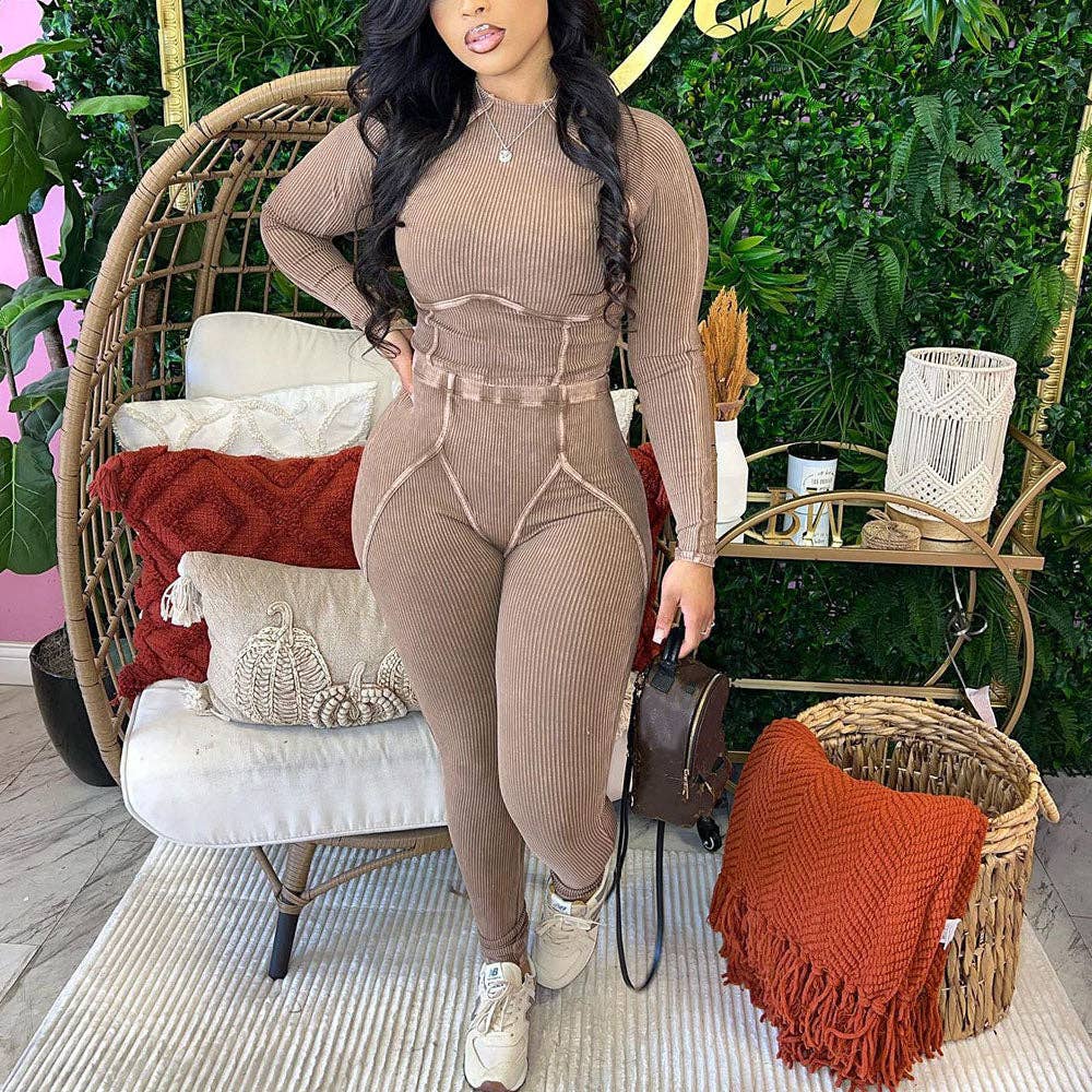 MB Fashion Wholesale - Vente Ensemble haut et pantalon (PAS d'intérieur) - Femme - Haut court côtelé et leggings taille haute de haute qualité MB FASHION 4043LY5