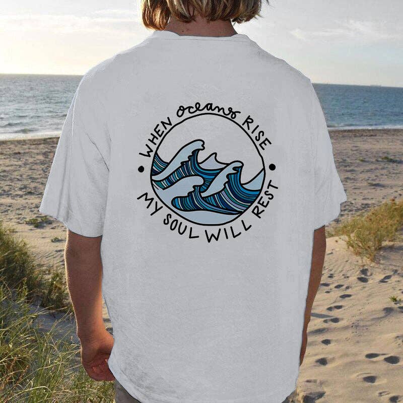 novaxau - Wholesale Screen Printed T-Shirt - Men's - Ocean Wave Surf Lovers Printed Tee Men's Cotton T-shirt1