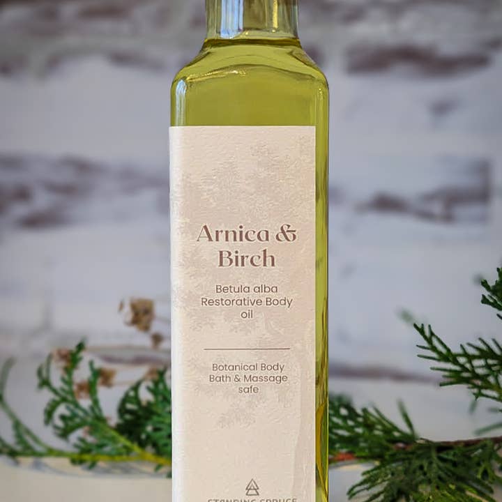 Birch & Arnica body and bath oil for wholesale by Standing Spruce