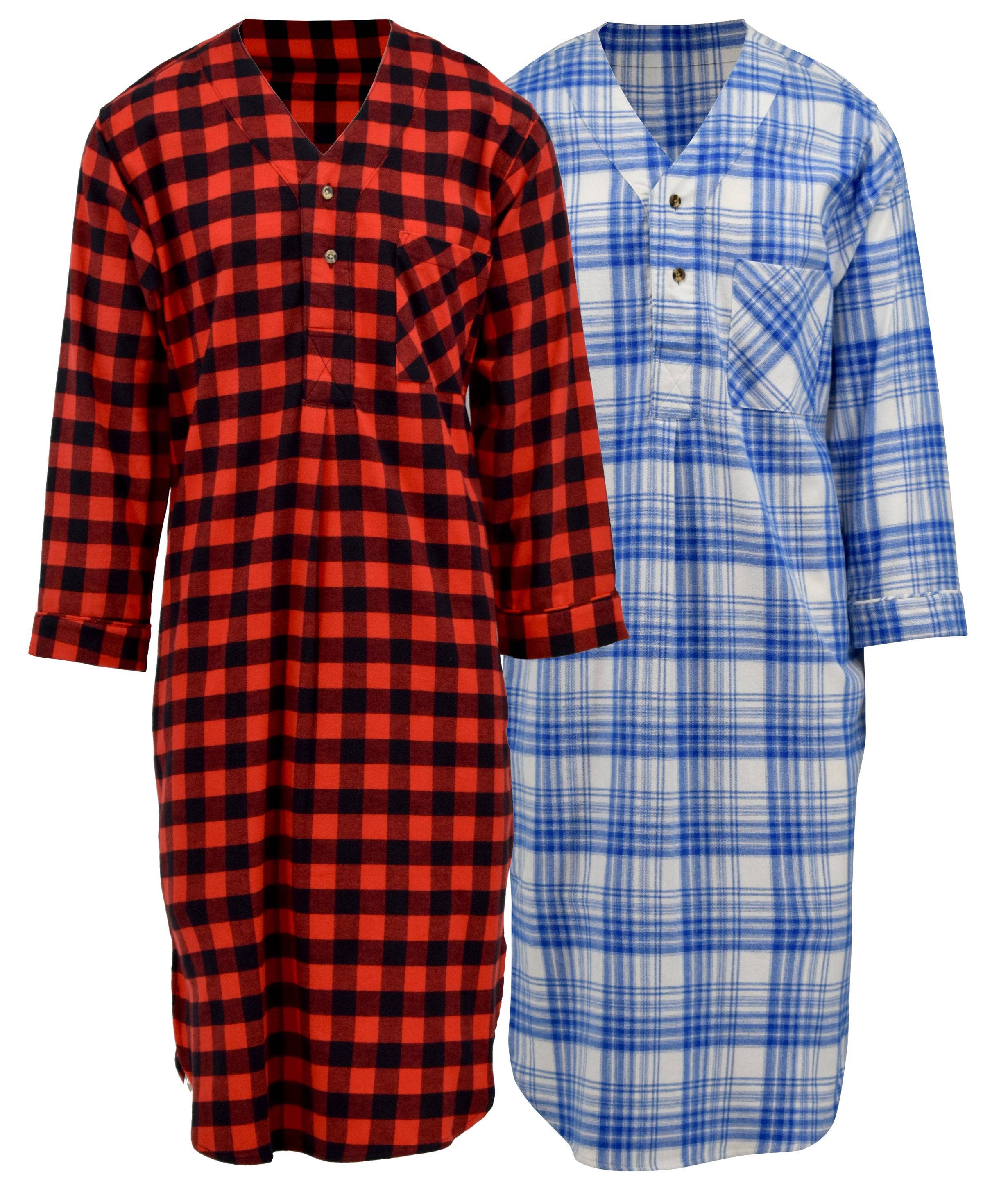 I-Wear Brands - Wholesale Nightshirt - Men's - 2 Pack Men's Cotton Flannel Long Henley Nightshirt24