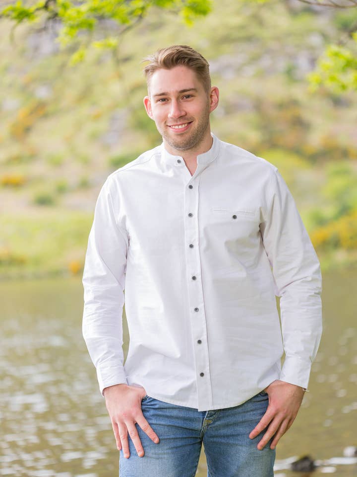 Lee Valley Ireland - Wholesale Button Down Shirt - Men's - Grandfather Shirt Comfort Cotton Optic White (FL43)1