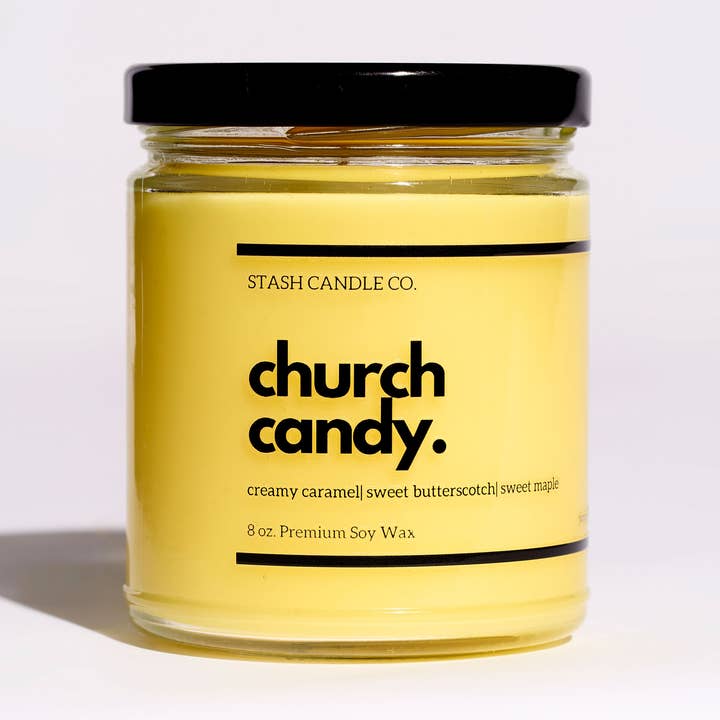 Church Candy Candle, 8oz., Caramel Butterscotch Maple for wholesale by Stash Candle Co.
