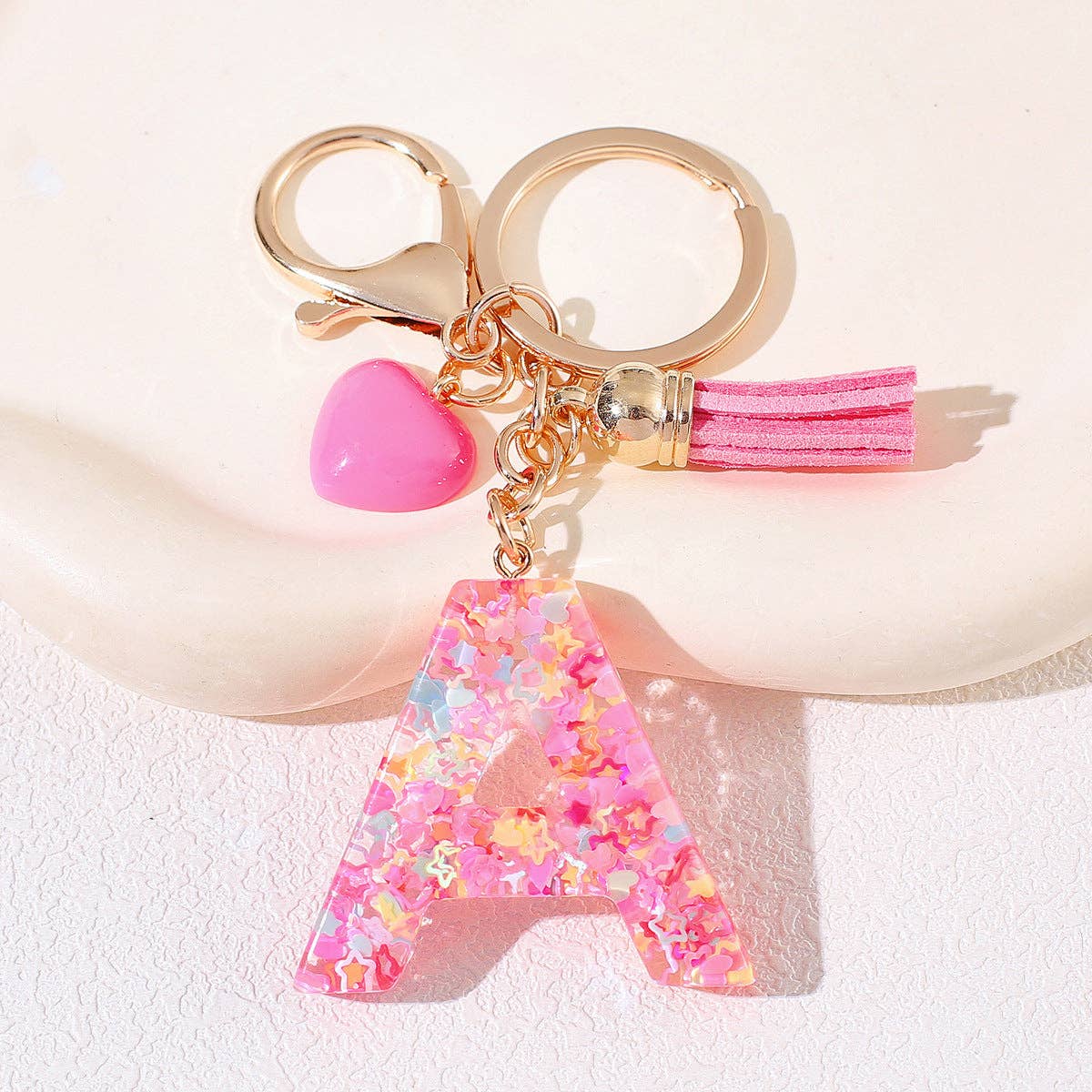Mio Queena - Wholesale Keychain - Women's - Pink Sequin Star Resin Initials Charm Keychain Bag Ornaments0