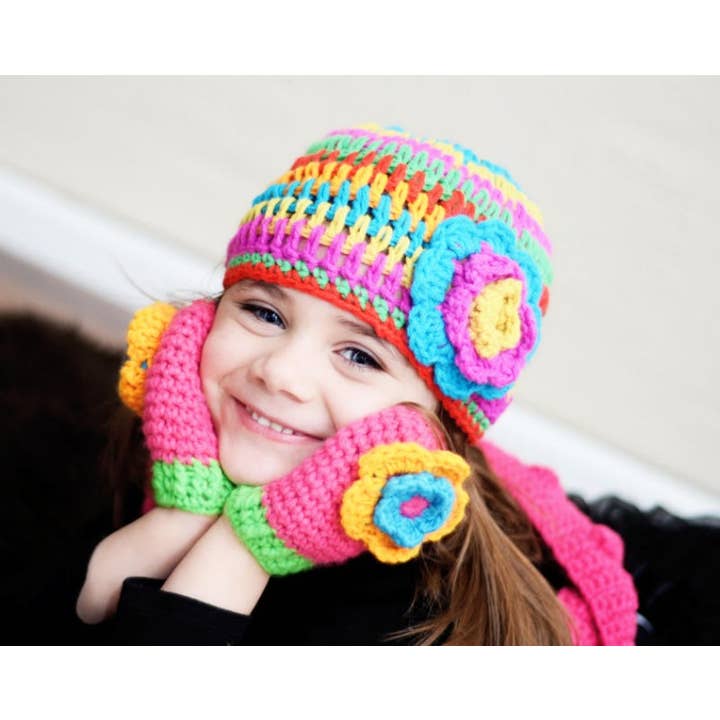 Multi-farvede blomster Hæklet Håndlavet Arvestykke Skull Hat for engroshandel hos The Daisy Baby LLC