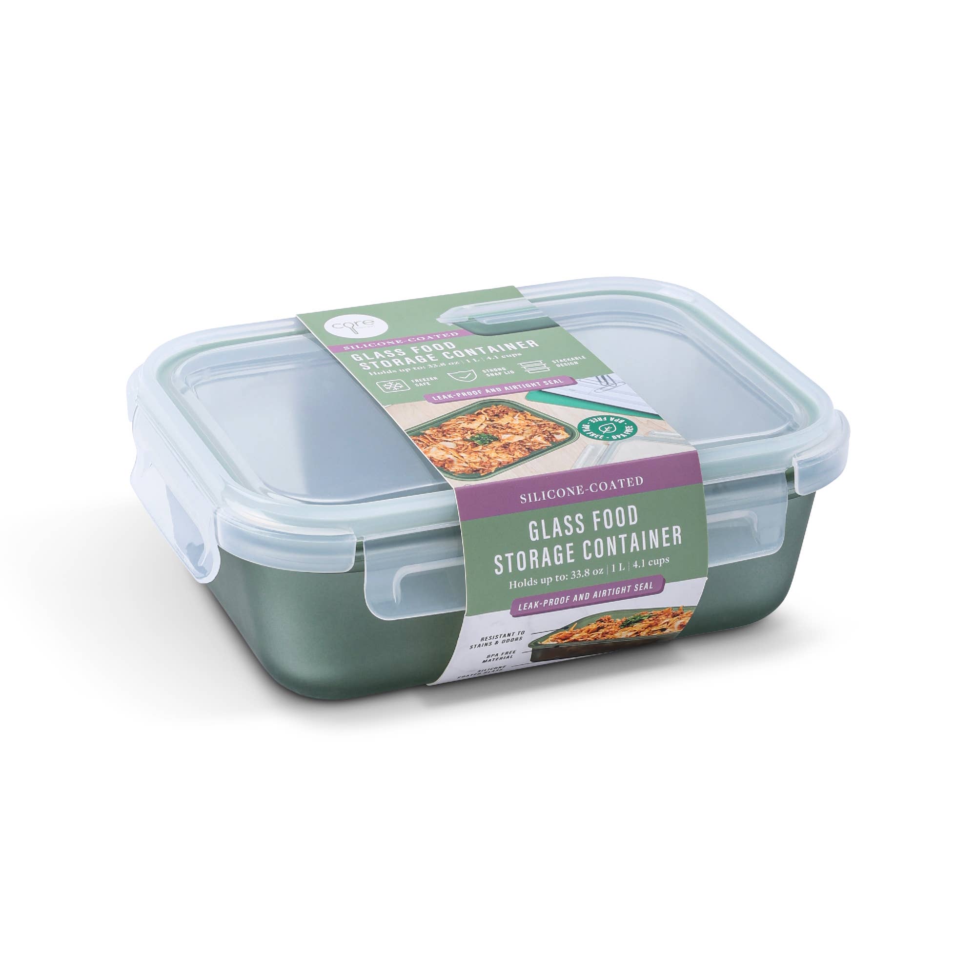 Core Home - Wholesale Food Storage Container - 33.8oz Silicone Glass Food Storage Container - Garland2