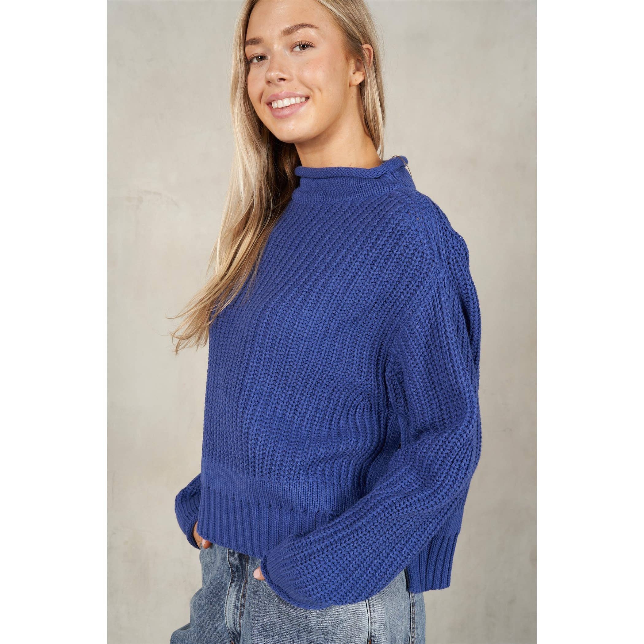 lalamia – Pulôver - Mulher por atacado – Camisola manga comprida Semi Crop Rolled Mock Neck16