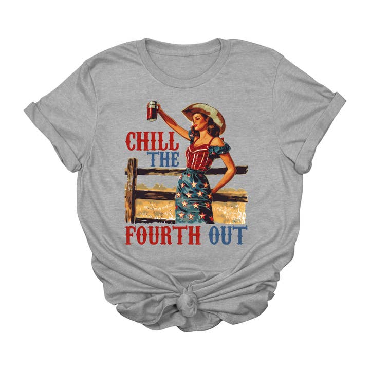House of Savvy - Wholesale T-shirt (graphic) β women's - Chill the Fourth Out Patriotic Graphic Tee β Retro Western 4th of July Shirt for Women3