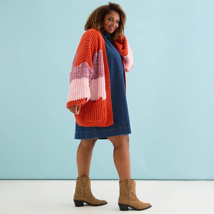 Cara & The Sky - Wholesale Cardigan - Women's - Janie Oversized Chunky Stripe Cardigan - Orange2