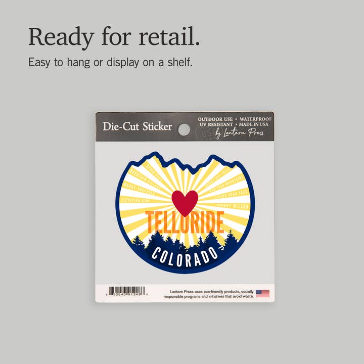 Lantern Press - Wholesale Sticker - STICKERS Telluride, Colorado, Heart & Mountains13
