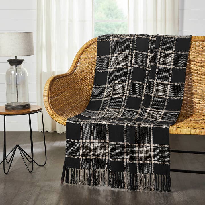 VHC Brands - Wholesale Throw Blanket - Eston Black Tan Plaid Throw 50x60