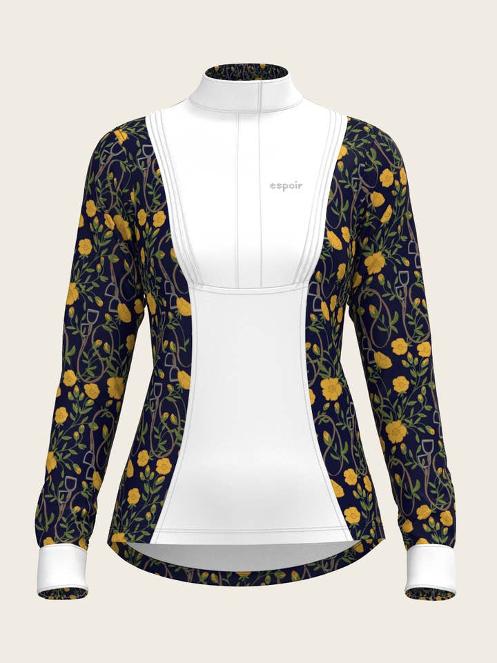 Navy ridebukser kort plisseret langærmet show-skjorte for engroshandel hos Espoir Equestrian