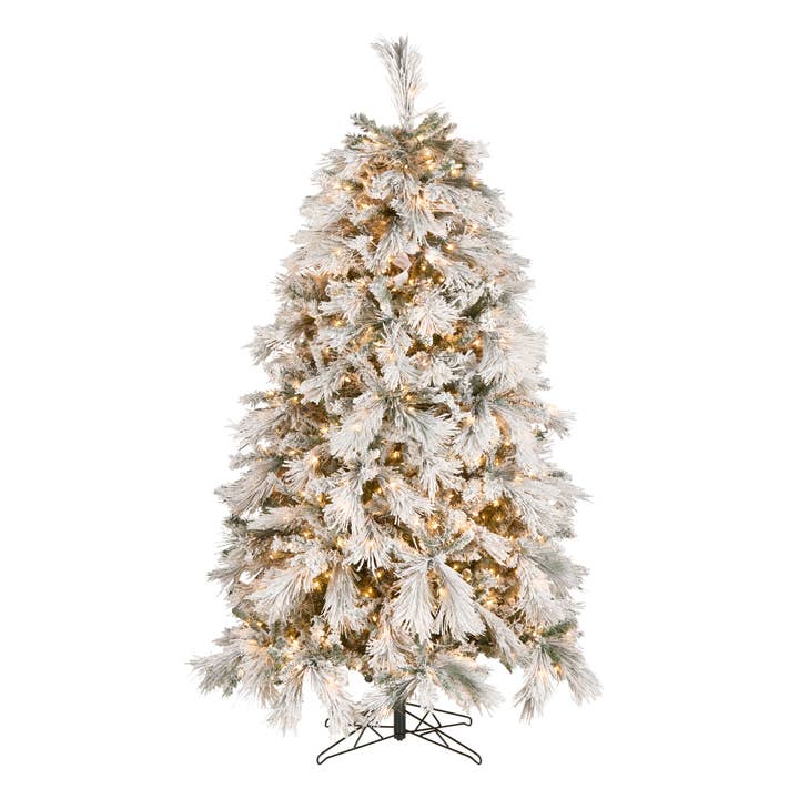 7.5 ft. Pre-Lit Flocked Bavarian Pine Tree with Clear Lights for wholesale by National Tree Company