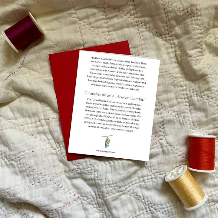 Cozy Arts - Wholesale Everyday Greeting Card - Quilt Block Greeting Card (Grandmother's Flower Garden)1