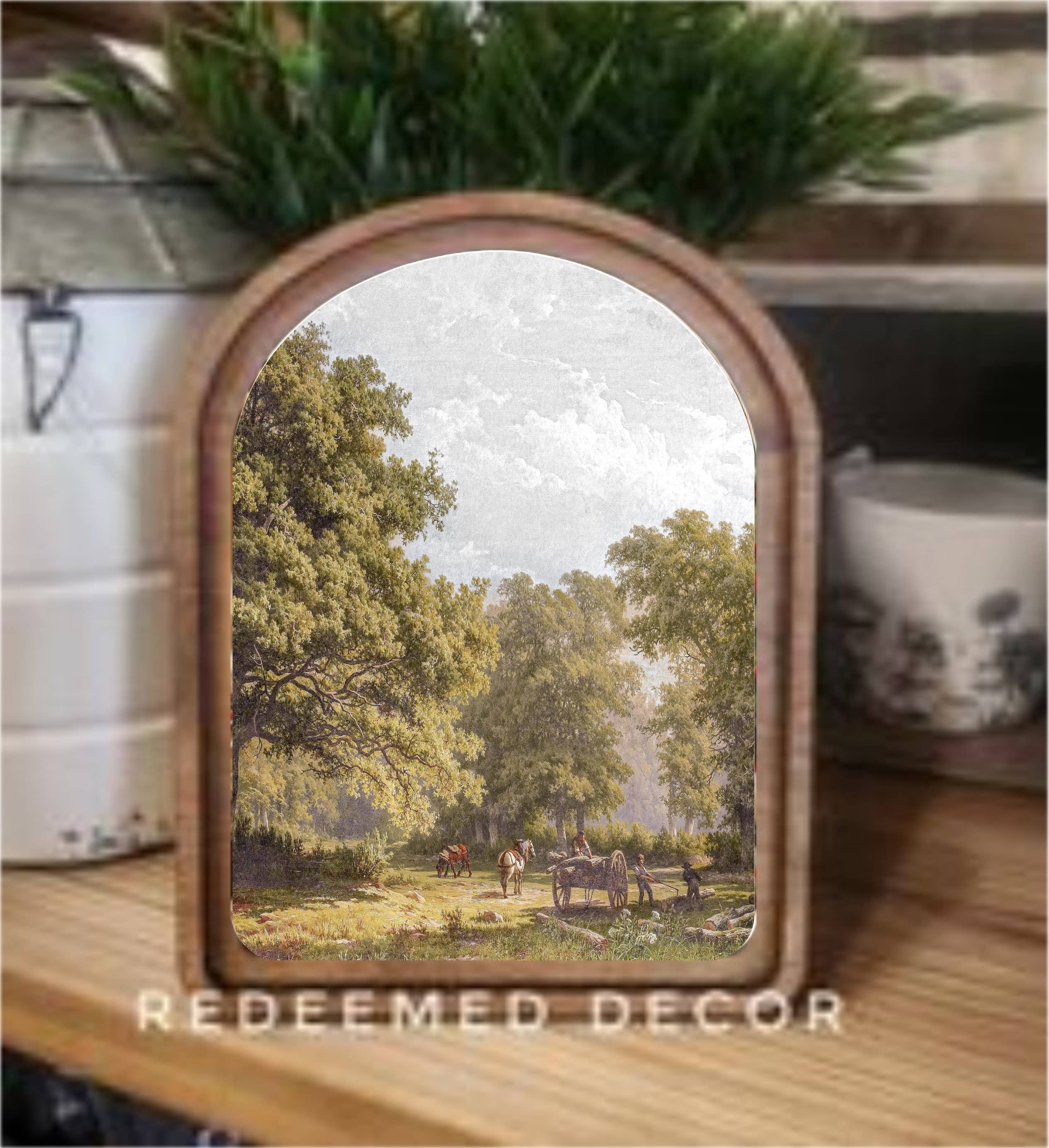 Redeemed Decor - Wholesale Wood Wall Art - Arch Top Wagon Landscape Framed Art  0