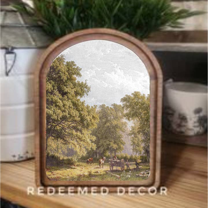 Redeemed Decor - Wholesale Wood Wall Art - Arch Top Wagon Landscape Framed Art 0