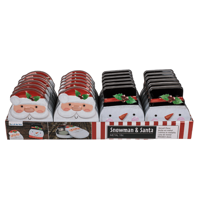 Out of the blue KG - Wholesale Food Storage Container - Metal tin, snowman & santa assorted,2