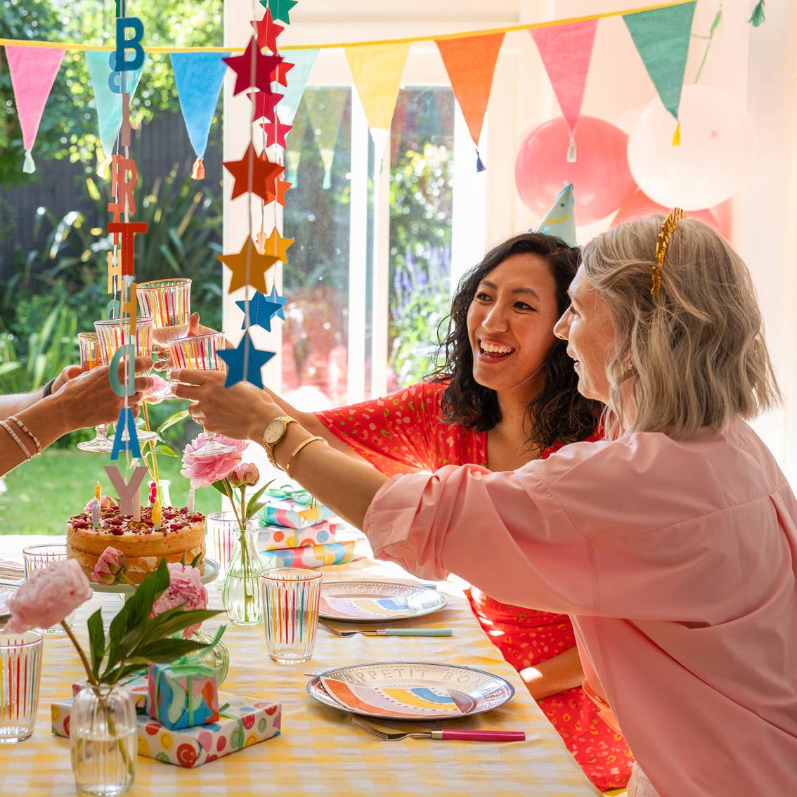 Talking Tables UK – wholesale Drinking glass/cup – Bright Multi-Coloured Striped Tall Glass Tumblers | Summer |2