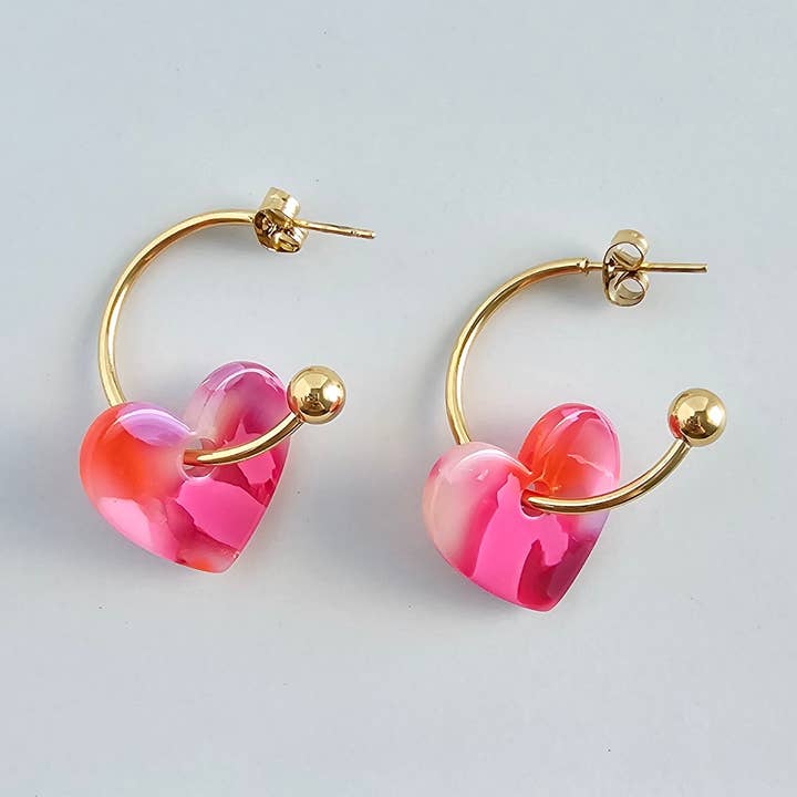 Sweetheart Hoops - Tickled Pink // Valentine's Day Earrings for wholesale by Spiffy & Splendid