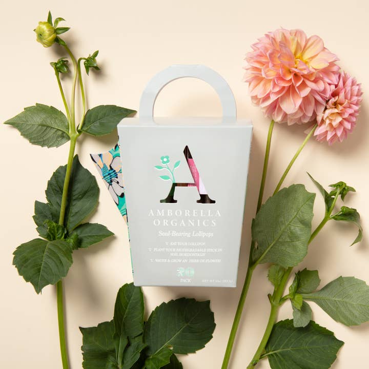 Amborella Organics - Wholesale Lollipop - Watering Can-Dy 20 Pack (Eat, Plant & Grow a Herb/Flower)10