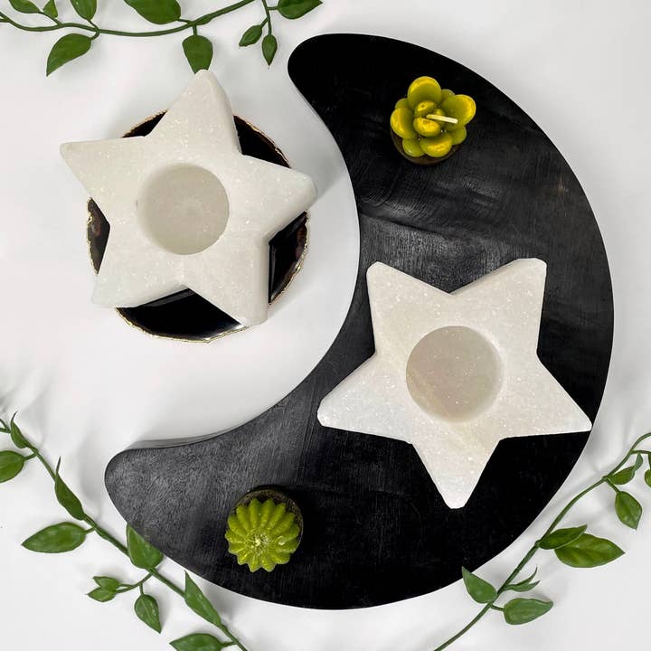 Crystal Himalayan Salt White Star Candle Holder for wholesale by Rock Paradise