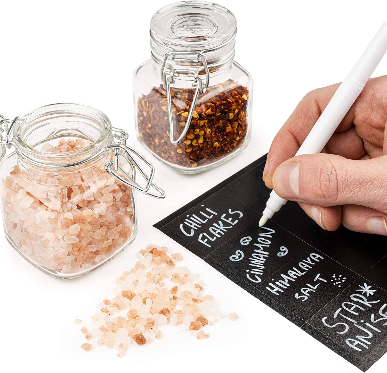 Oak & Steel - Venta al por mayor Tarros - 24 frascos mini de vidrio con tapa de clip para especias6