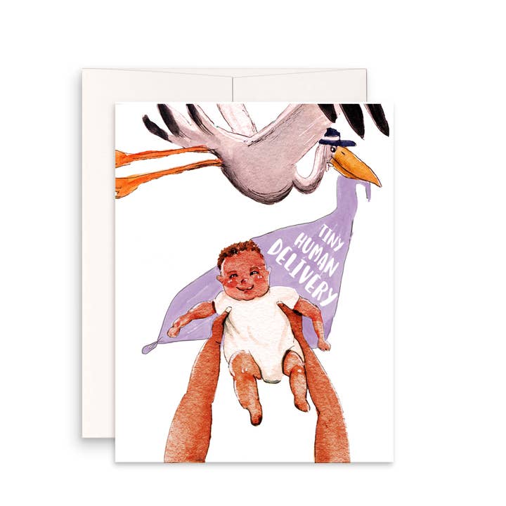 Stork Baby Deliver Dark - Funny New Baby Card for wholesale by Liyana Studio