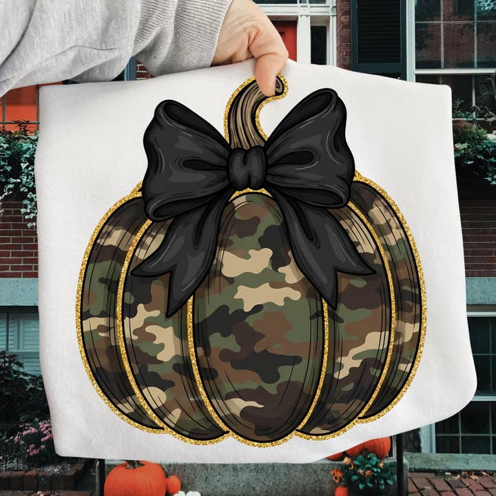 Camo Græskar Glitter Skjorte, Preppy Græskar Sweatshirt for engroshandel hos NVC Ecommerce LLC