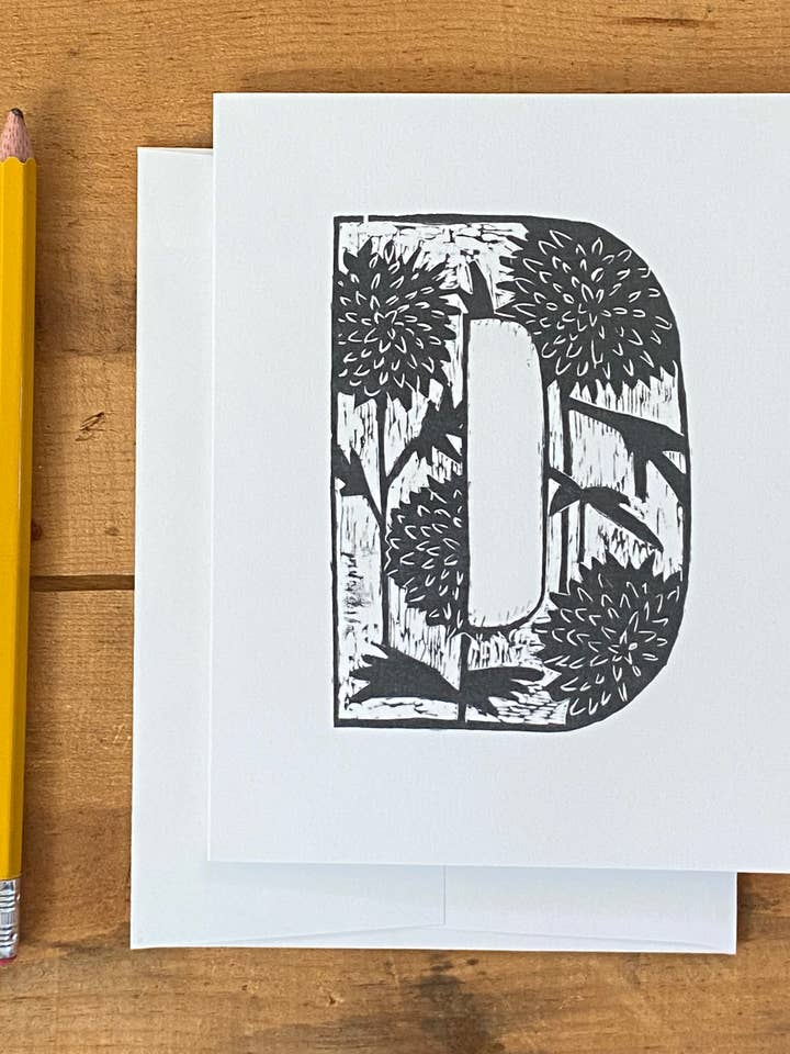 Buchstabennotizkarte im botanischen Holzschnitt — D für den Großhandel von Kristy Cavaretta