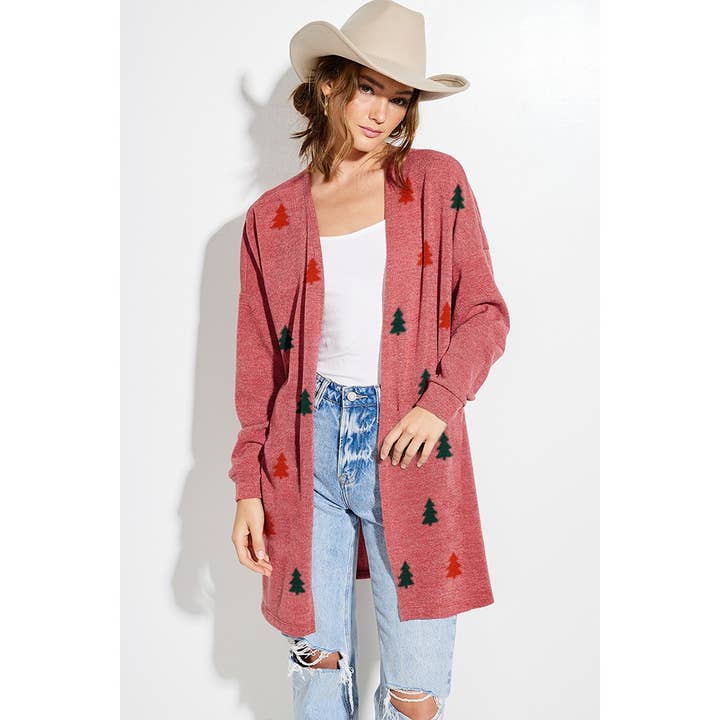 Christmas tree print Knit casual style Cardigan for wholesale by Phil Love
