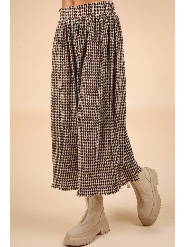 VERY J - Wholesale Skirt - Women's - NS50116-Urquhart Check Printed Pleated Midi Skirt