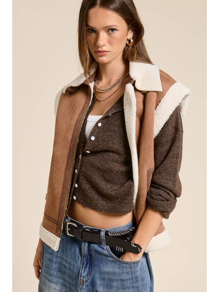 Mimosa - Wholesale Outerwear Vest - Women's - Faux Suede Shearling Vest Jacket3