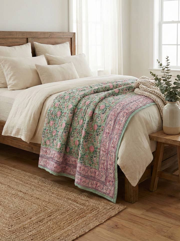 Couette en coton biologique fabriquée à la main à Jaipur #13 pour la vente par Akshu & Ameirah