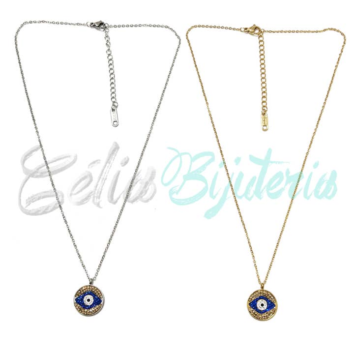 Celli Biju - Wholesale Bib Necklace - Steel Necklace - Turkish eye with rhinestones