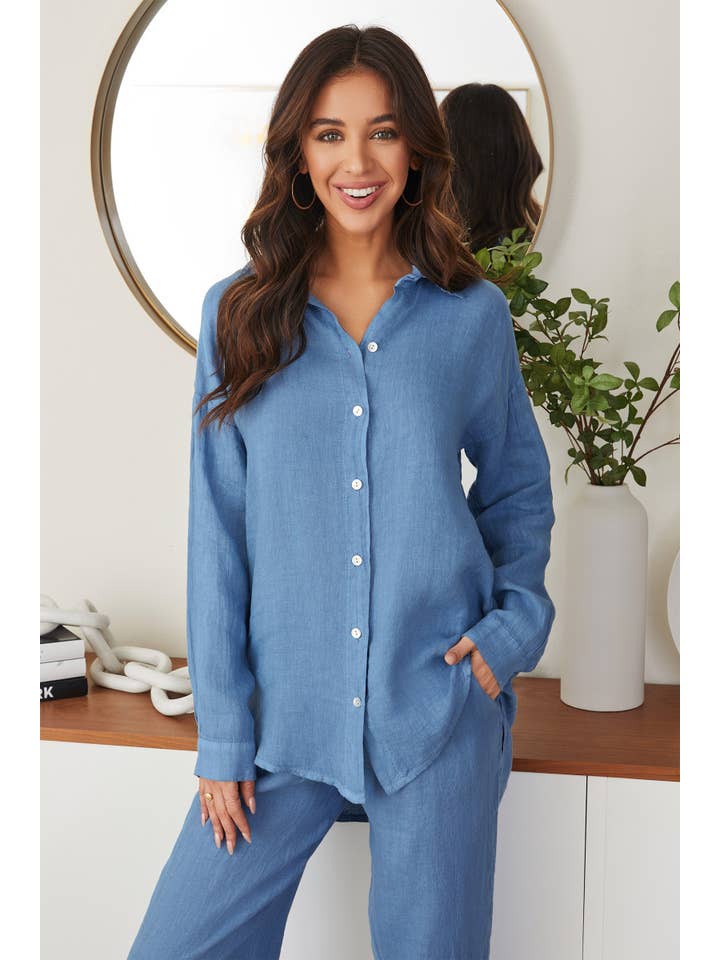 MILIO MILANO - Wholesale Button Down Shirt - Women's - LINEN LONG SLEEVE HI-LO BUTTON DOWN TOP (707015B-LONGSLV)4