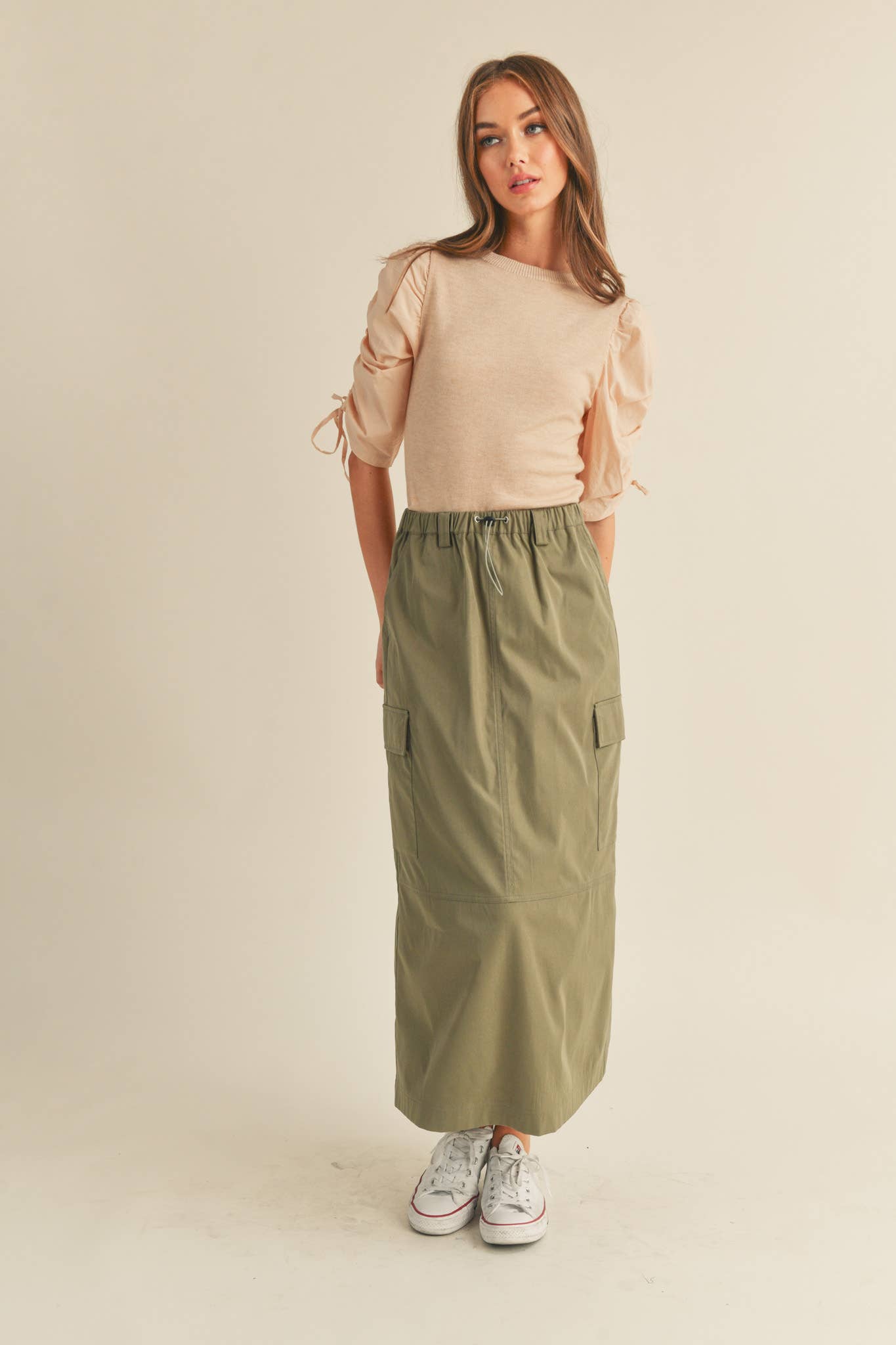 &MERCI - Wholesale Knit Top - Women's - RUCHED SLEEVE MIXED MEDIA TOP MSW24642