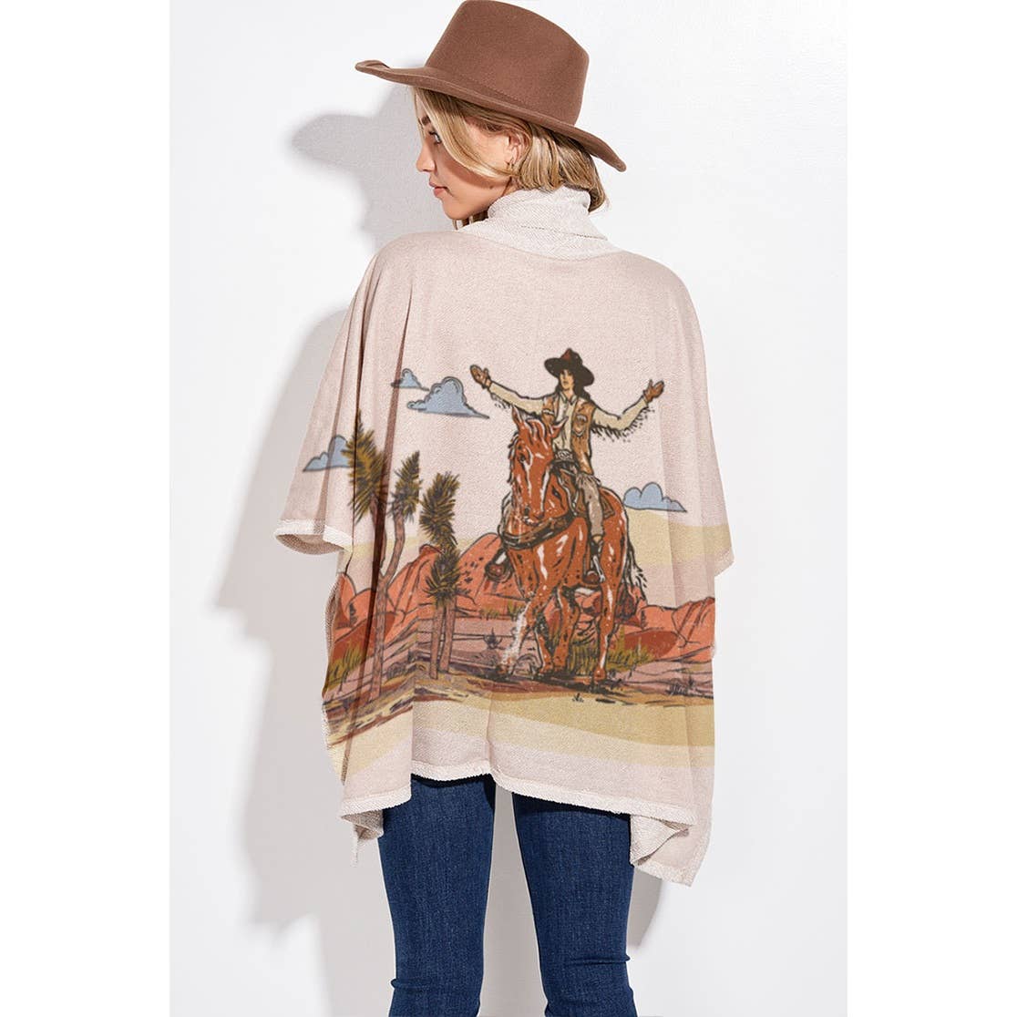 Phil Love – Großhandel Poncho – Damen – Poncho mit Rollkragen und Cowgirl-Print im Rodeo-Design7