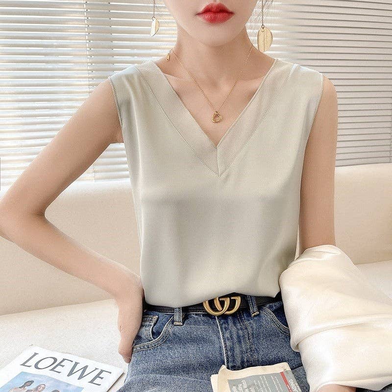 UZ Wholesale Store - Wholesale Tank Top - Women's - Sweet V-Neck Wide Strap Tank Top With Mesh Splice2