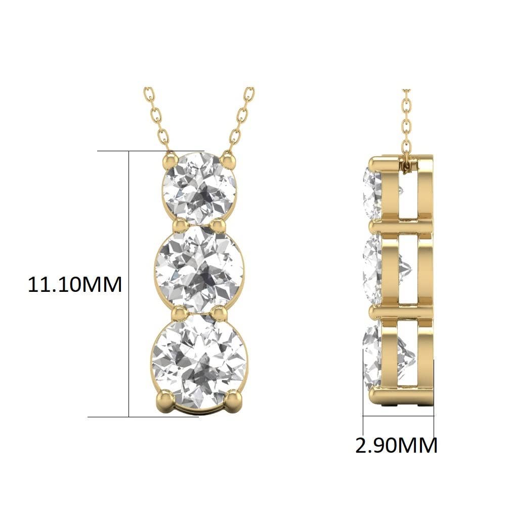 TimeLe$$ Classics - Wholesale Pendant/Charm Necklace - 1/2 carat Lab Diamond 3 Stone Pendant in 14K Yellow Gold2