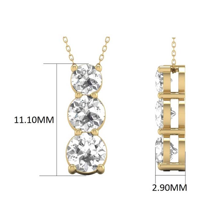 TimeLe$$ Classics - Wholesale Pendant/Charm Necklace - 1/2 carat Lab Diamond 3 Stone Pendant in 14K Yellow Gold2